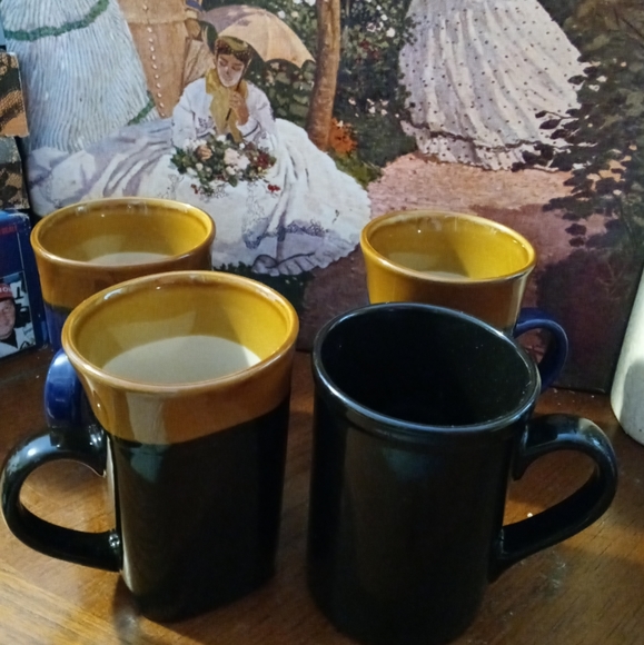 NWOT Royal Norfolk Square Two-Tone Flare Rim Stoneware 14oz Coffee Mug Set of 4 - Picture 4 of 9